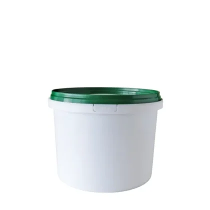 5L PLASTIC BUCKET WHITE WITH GREEN LID LIGHT DUTY