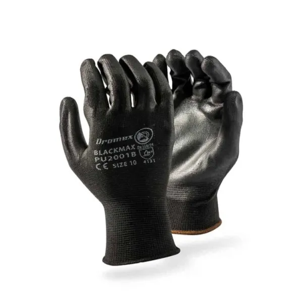 DROMEX BLACKMAX PU COATED GLOVE LARGE P/PAIR