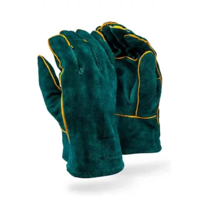 GREEN LINED LEATHER WELDING GLOVE  P/PAIR